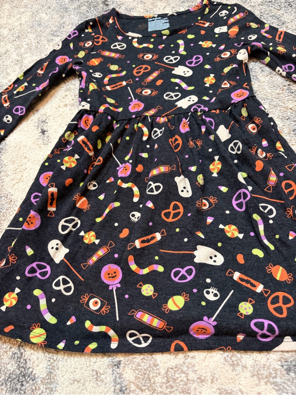 Cat & Jack Black Halloween Candy Print Long-Sleeve Kids Dress - Picture 2 of 4